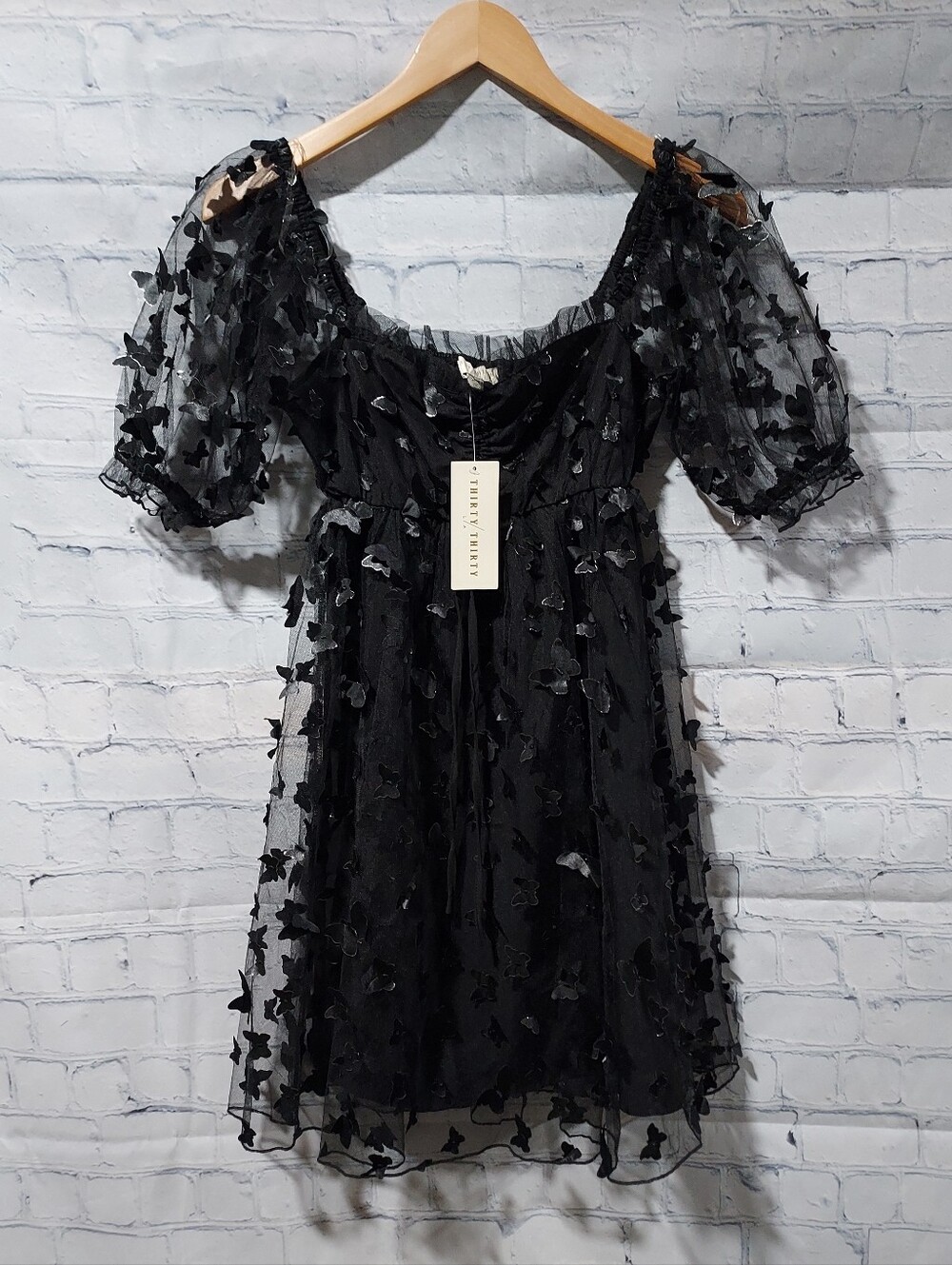 Thirty/Thirty LA Dress XS Black Tulle Butterfly Fit Flare Mini Whimsigoth Gothic